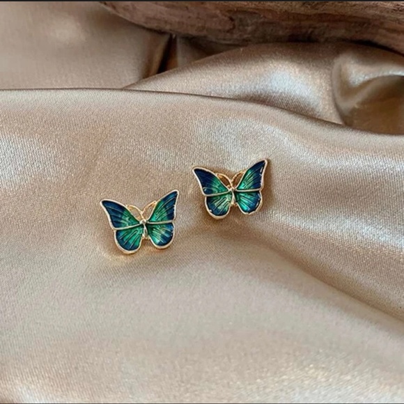 Jewelry - * HOST PICK! * Green/Blue Iridescent Butterfly Stud Earrings
